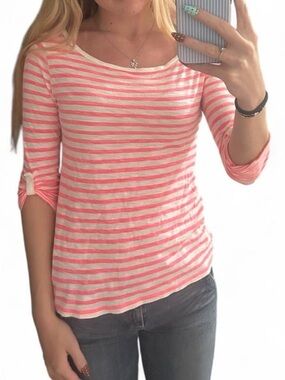 2012 GAP Pink and White Striped Long Sleeve Boatneck Top